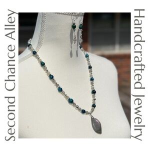 Labradorite, Lab Created Blue Tigers Eye and Silver Necklace Set